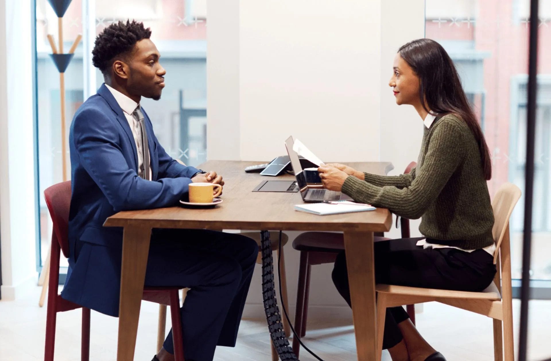A woman interviewing someone